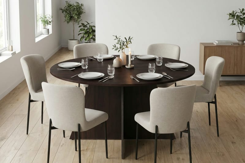 Vera Matgrupp runt 150 cm Rökt Ek med 6 Elsie Matstolar - Rökt ek/Beige - Products - Möbler - Bord & matgrupp - Matgrupp