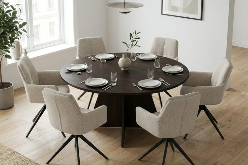 Vera Matgrupp runt 150 cm Rökt Ek med 6 Torsby Matstolar - Rökt ek - Products - Möbler - Bord & matgrupp - Matgrupp
