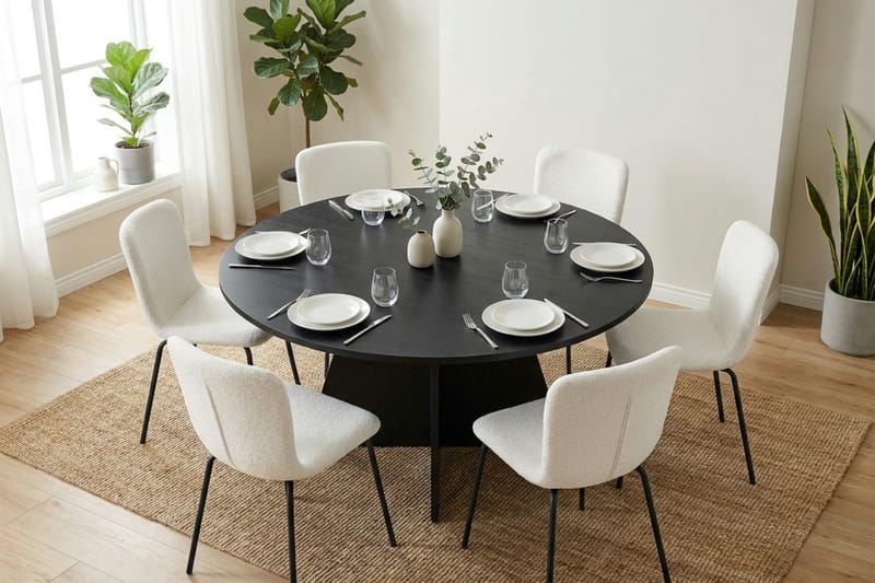 Vera Matgrupp runt 150 cm Svart med 6 Katy Matstolar - Svart - Products - Möbler - Bord & matgrupp - Matgrupp