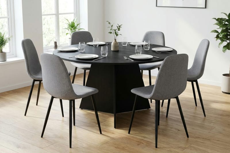 Vera Matgrupp runt 150 cm Svart med 6 Nibe Matstolar - Svart - Products - Möbler - Bord & matgrupp - Matgrupp