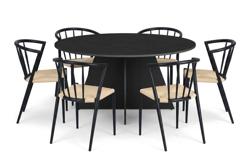 Vera Matgrupp runt 150 cm Svart med 6 Winston Matstolar - Svart - Products - Möbler - Bord & matgrupp - Matgrupp