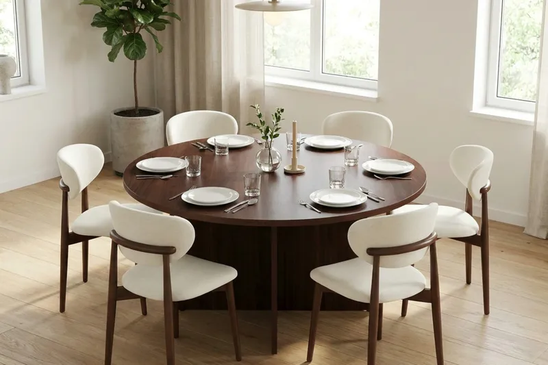 Vera Matgrupp runt 150 cm Valnöt med 6 Molly Matstolar - Valnöt - Products - Möbler - Bord & matgrupp - Matgrupp