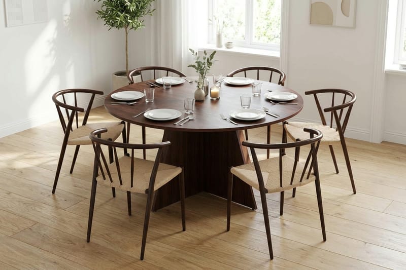 Vera Matgrupp runt 150 cm Valnöt med 6 Winston Matstolar - Valnöt - Products - Möbler - Bord & matgrupp - Matgrupp