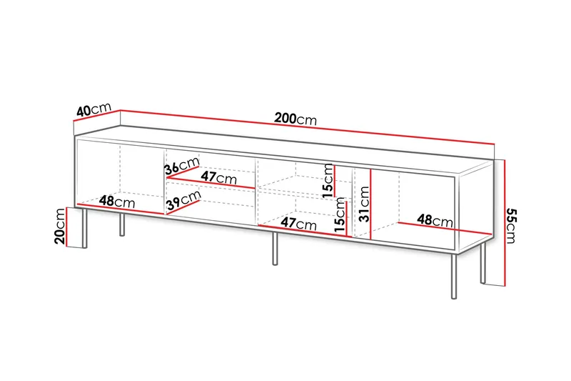 Belonger Tv-bänk 200 cm - Svart - Products - Möbler - TV- & Mediamöbler - TV bänk & mediabänk