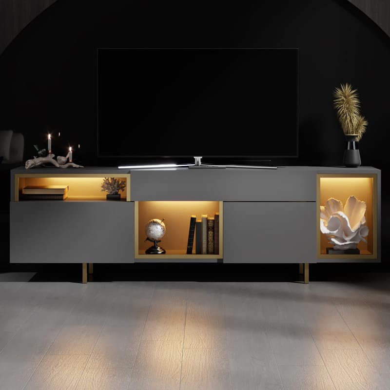 Denvar TV-bänk 180x55x32 cm - antracit och guld - Products - Möbler - TV- & Mediamöbler - TV bänk & mediabänk