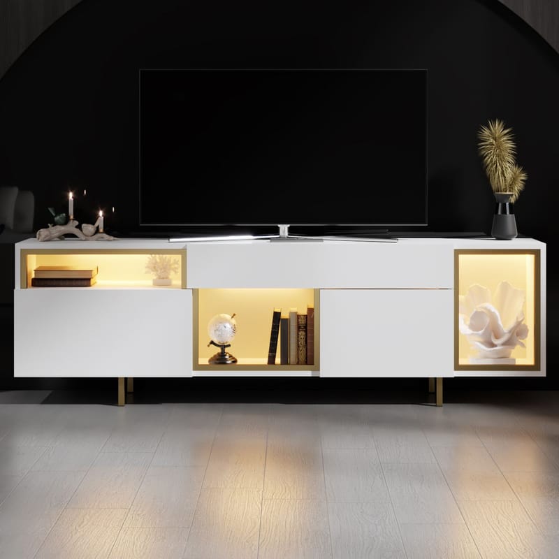 Denvar TV-bänk 180x55x32 cm - vit och guld - Products - Möbler - TV- & Mediamöbler - TV bänk & mediabänk