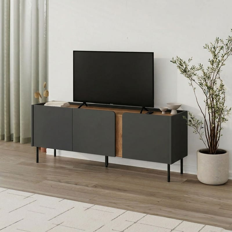 Lomar TV-bänk 140x53,9x35,5 cm - Antracit, naturlig ek, svart - Products - Möbler - TV- & Mediamöbler - TV bänk & mediabänk