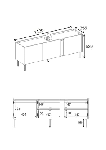 Lomar TV-bänk 140x53,9x35,5 cm - Santstone och naturlig ek - Products - Möbler - TV- & Mediamöbler - TV bänk & mediabänk