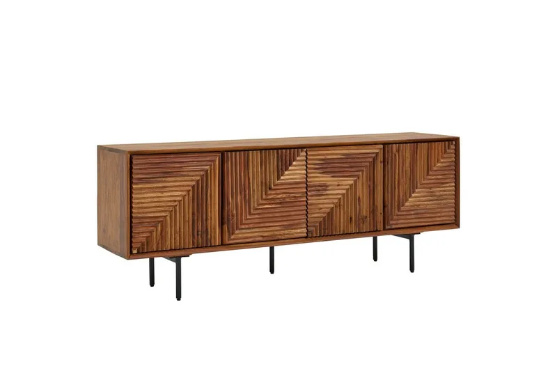 Lowboard Wohnling Massivt trä med förvaring, 4 dörrar, tryck för att öppna, lantlig stil