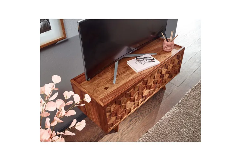 Lowboard Wohnling Massivt trä med förvaring 1 klafflucka trälben lantligt - Products - Möbler - TV- & Mediamöbler - TV bänk & mediabänk