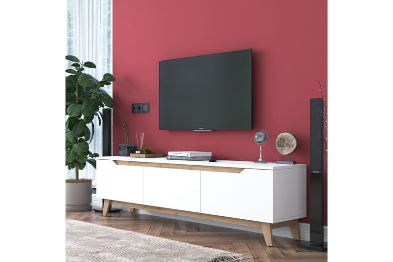 Lychester Tv-bänk 180x35 cm Vit/Brun - Hanah Home - Products - Möbler - TV- & Mediamöbler - TV bänk & mediabänk