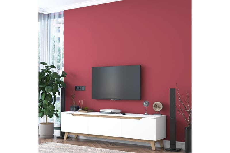 Lychester Tv-bänk 180x35 cm Vit/Brun - Hanah Home - Products - Möbler - TV- & Mediamöbler - TV bänk & mediabänk