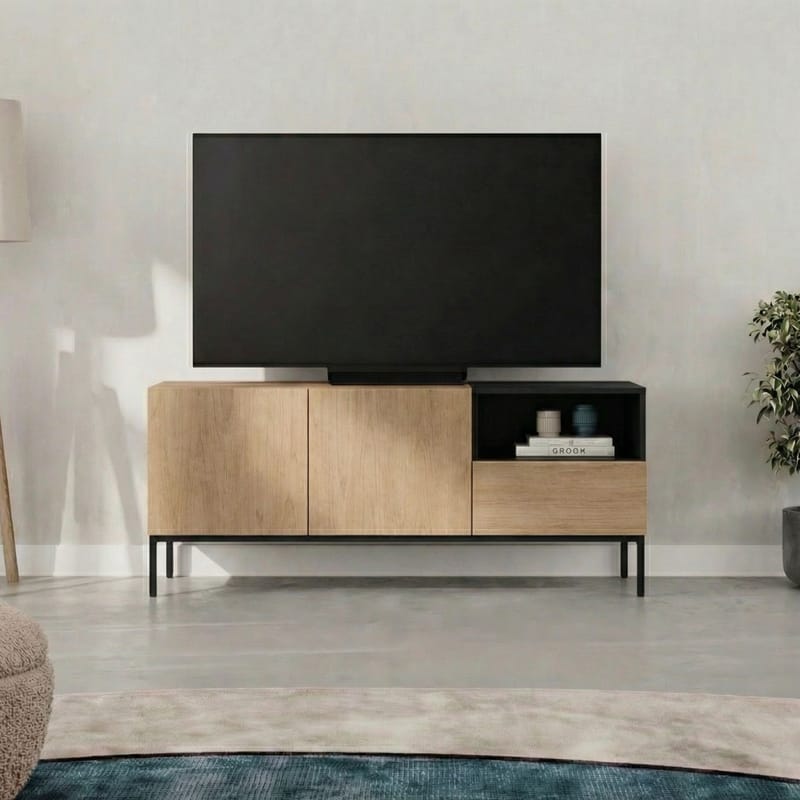 Morlen Tv-Bänk 140 cm - Naturlig ek, Wood Black, svart - Products - Möbler - TV- & Mediamöbler - TV bänk & mediabänk