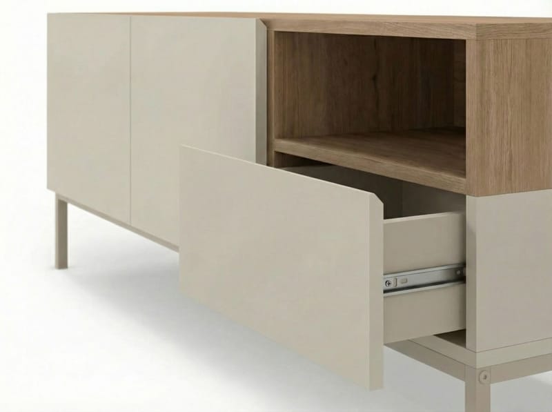 Morlen Tv-Bänk 140 cm - Santstone och naturlig ek - Products - Möbler - TV- & Mediamöbler - TV bänk & mediabänk