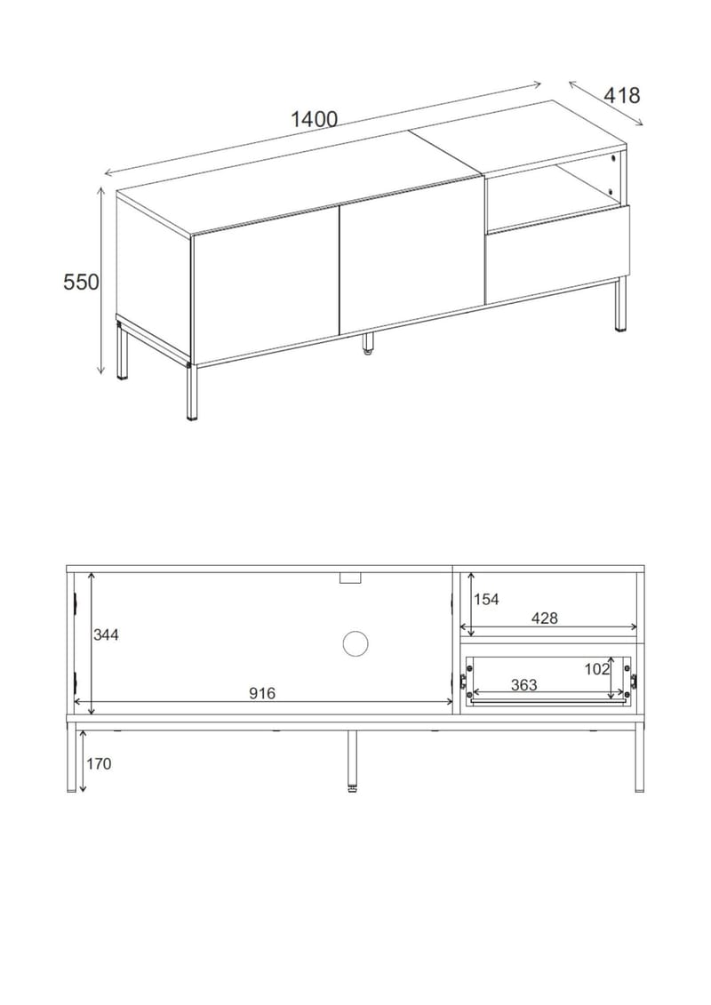 Morlen Tv-Bänk 140 cm - Santstone och naturlig ek - Products - Möbler - TV- & Mediamöbler - TV bänk & mediabänk