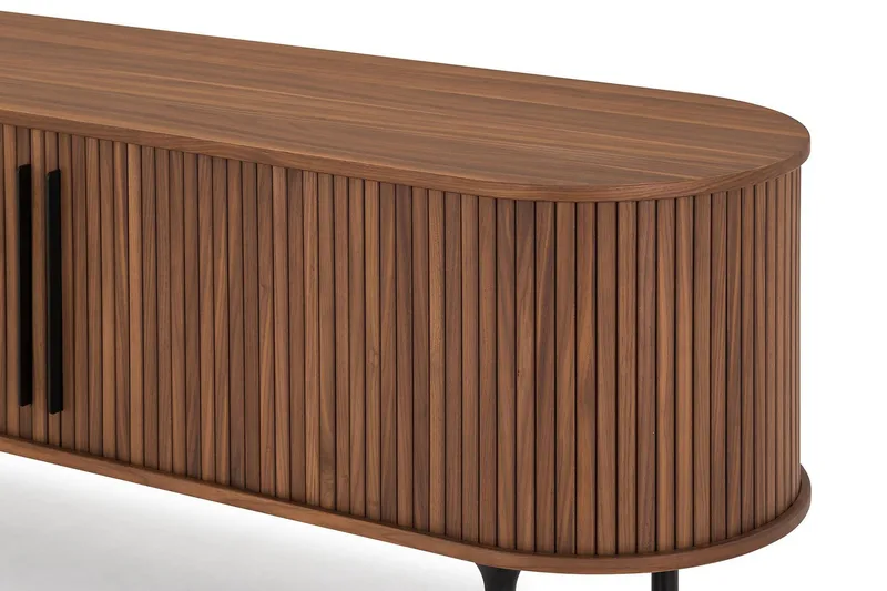 Noira Oval TV bänk Valnöt 150x45 cm Ribbad - Mörkbrunt / Brunt Trä - Products - Möbler - TV- & Mediamöbler - TV bänk & mediabänk