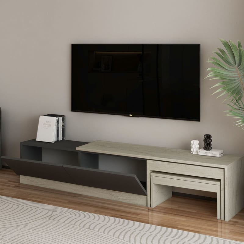 Zalven TV-bänk 180x36x30 cm - travertin och antracit - Products - Möbler - TV- & Mediamöbler - TV bänk & mediabänk