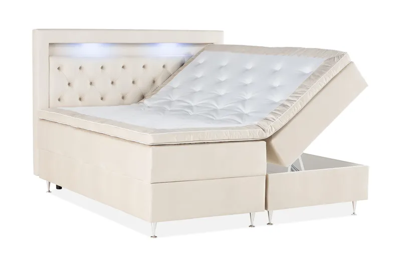 Alessia Komplett Sängpaket med Förvaring LED-belysning 160x200 cm - Biege - Products - Möbler - Säng - Säng med förvaring