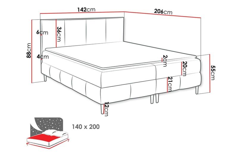 Celestine Förvaringssäng 140x200 cm - Svart - Products - Möbler - Säng - Komplett sängpaket