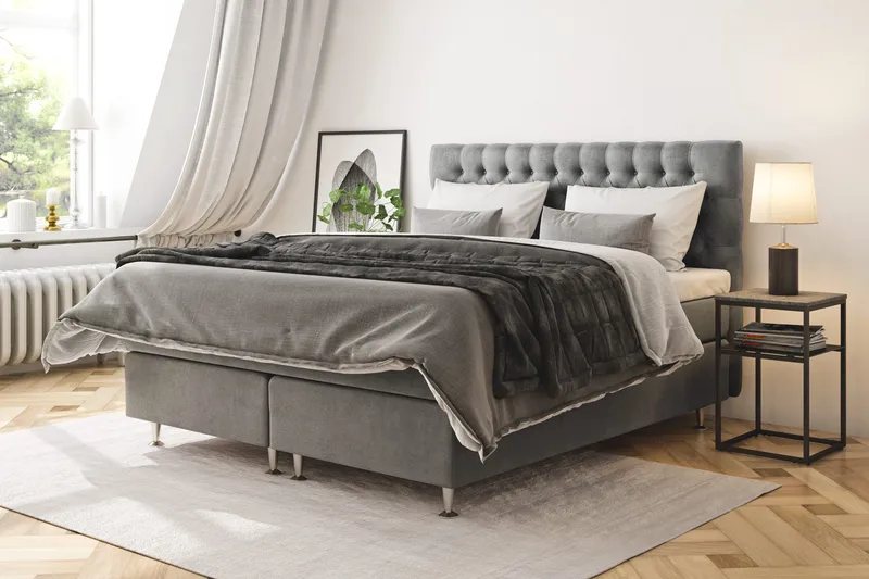 Celine Kontinentalsäng 160x200cm - Grå/Sammet - Products - Möbler - Säng - Kontinentalsäng