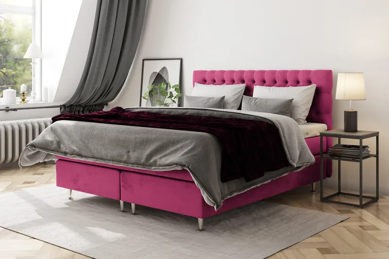 Celine Sängpaket 160x200cm - Rosa/Sammet - Products - Möbler - Säng - Kontinentalsäng