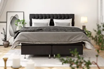 Celine Sängpaket 210x210cm - Svart / Sammet - Products - Möbler - Säng - Kontinentalsäng