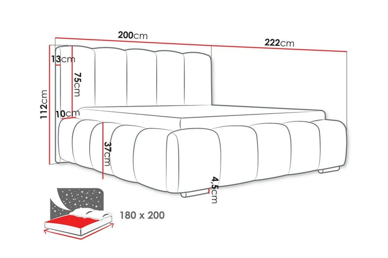 Cleaton Sängram 180x200 cm med Förvaring HVILA Skummadrass och Bäddmadrass i Polysterskum med Tvättbar klädsel - Grå/Vit - Products - Möbler - Säng - Komplett sängpaket