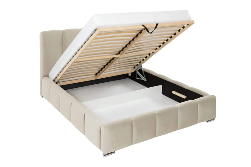 Cleaton Sängram 180x200 cm med Förvaring HVILA Skummadrass och Bäddmadrass i Polysterskum med Tvättbar klädsel - Grå/Vit - Products - Möbler - Säng - Komplett sängpaket
