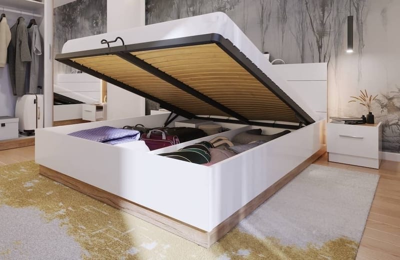 Dentro säng med förvaring 160 x 200 cm - Vit/ek - Vit/stirling ek - Products - Möbler - Säng - Säng med förvaring