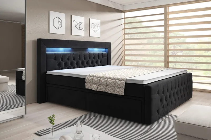 Franco Sängpaket med förvaring LED-belysning 160x200 cm - 160x200 Svart (+Fler val) - Products - Möbler - Säng - Säng med förvaring