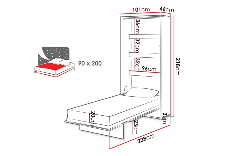 Rauk Sängskåp 101x228 cm - Vit - Products - Möbler - Säng - Gästsäng & extrasäng - Sängskåp