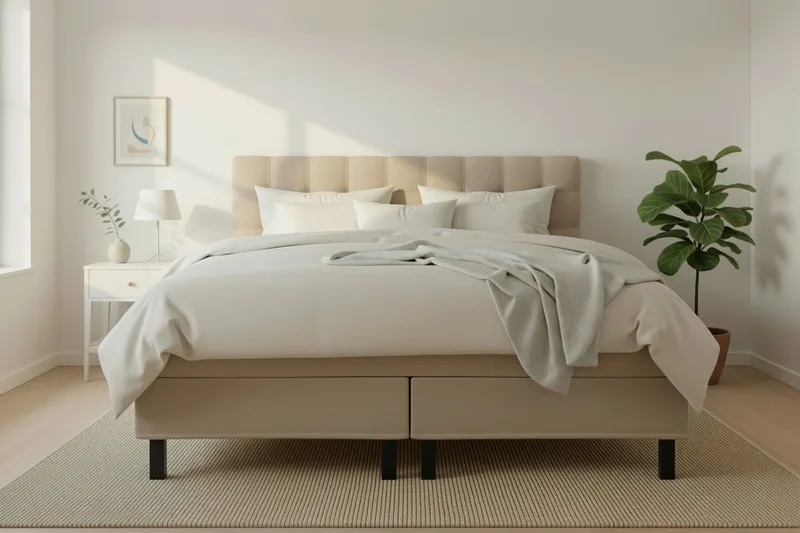 Hilton Komplett Sängpaket 160x200 cm Kontinentalsäng med rutad sänggavel - Beige - Products - Möbler - Säng - Kontinentalsäng