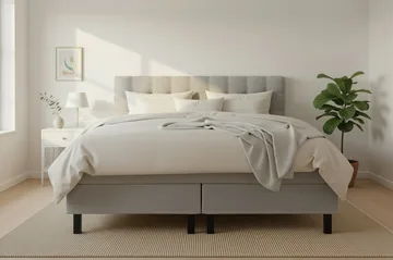 Hilton Komplett Sängpaket 160x200 cm Kontinentalsäng med rutad sänggavel - Grå / Teddy - Products - Möbler - Säng - Kontinentalsäng