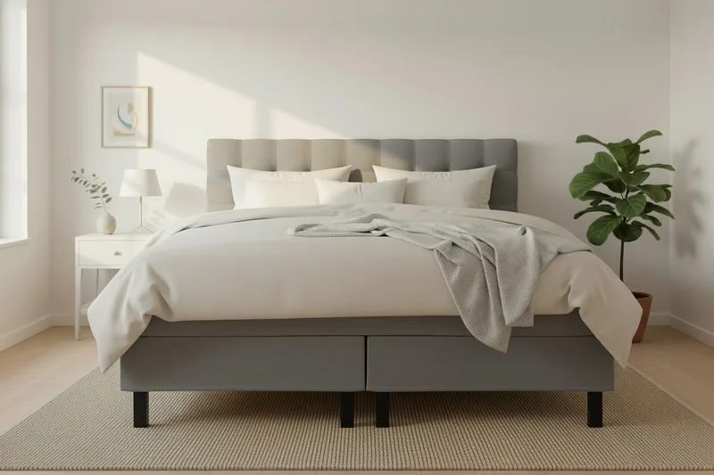 Hilton Komplett Sängpaket 160x200 cm Kontinentalsäng med rutad sänggavel - Grå - Products - Möbler - Säng - Kontinentalsäng