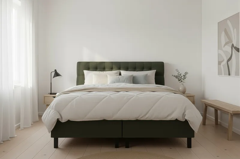 Hilton Komplett Sängpaket 180x200 cm Kontinentalsäng med diamant sänggavel - Grön - Products - Möbler - Säng - Kontinentalsäng