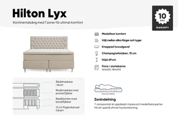 Hilton Lyx Komplett Sängpaket 160x200 cm Kontinentalsäng med knappad sänggavel - Grå - Products - Möbler - Säng - Kontinentalsäng