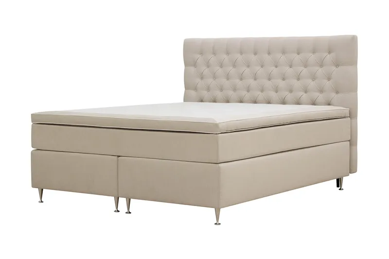 Hilton Lyx Komplett Sängpaket 180x200 cm Kontinentalsäng med knappad sänggavel i sammet - Beige - Products - Möbler - Säng - Kontinentalsäng