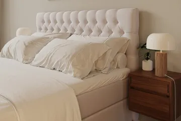 Hilton Lyx Komplett Sängpaket 180x200 cm Kontinentalsäng med knappad sänggavel i sammet - Beige - Products - Möbler - Säng - Kontinentalsäng