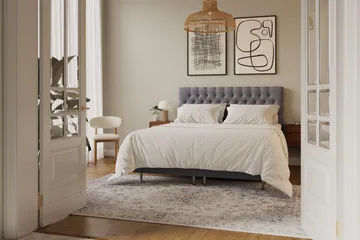 Hilton Lyx Komplett Sängpaket 180x200 cm Kontinentalsäng med knappad sänggavel i sammet - Grå - Products - Möbler - Säng - Kontinentalsäng