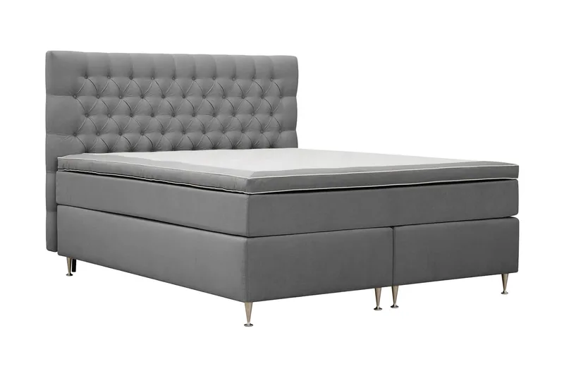 Hilton Lyx Komplett Sängpaket 180x200 cm Kontinentalsäng med knappad sänggavel i sammet - Ljusgrå - Products - Möbler - Säng - Kontinentalsäng