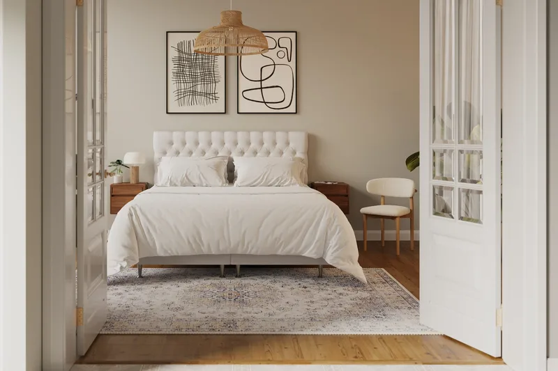 Hilton Lyx Komplett Sängpaket 180x200 cm Kontinentalsäng med knappad sänggavel - Ljusbeige - Products - Möbler - Säng - Kontinentalsäng