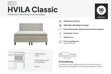 HVILA Classic Komplett Sängpaket 180x200 cm Kontinentalsäng med diamant sänggavel - Grå - Products - Möbler - Säng - Kontinentalsäng