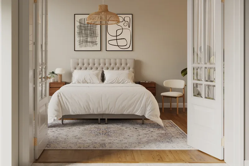 HVILA Lyx Komplett Sängpaket 160x200 cm Kontinentalsäng med knappad sänggavel - Beige - Products - Möbler - Säng - Komplett sängpaket