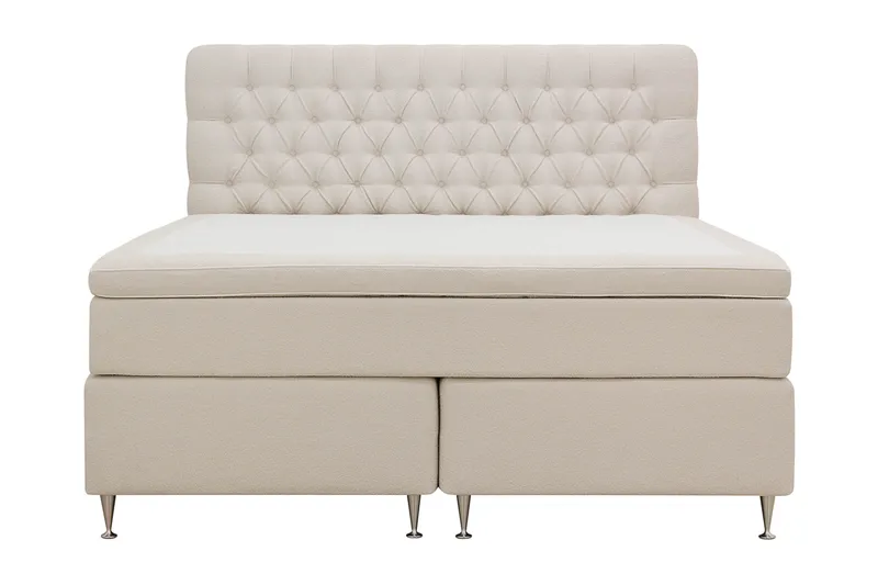 HVILA Lyx Komplett Sängpaket 180x200 cm Kontinentalsäng med knappad sänggavel i bouclé, Ivory / Bouclé