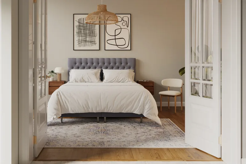 HVILA Lyx Komplett Sängpaket 180x200 cm Kontinentalsäng med knappad sänggavel i sammet - Grå - Products - Möbler - Säng - Komplett sängpaket