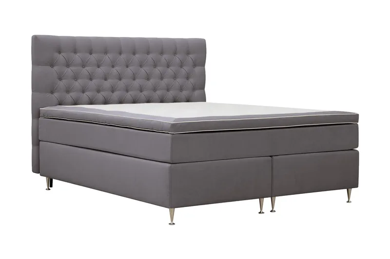HVILA Lyx Komplett Sängpaket 180x200 cm Kontinentalsäng med knappad sänggavel i sammet - Grå - Products - Möbler - Säng - Komplett sängpaket