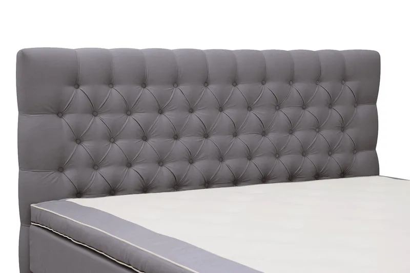 HVILA Lyx Komplett Sängpaket 180x200 cm Kontinentalsäng med knappad sänggavel i sammet - Grå - Products - Möbler - Säng - Komplett sängpaket
