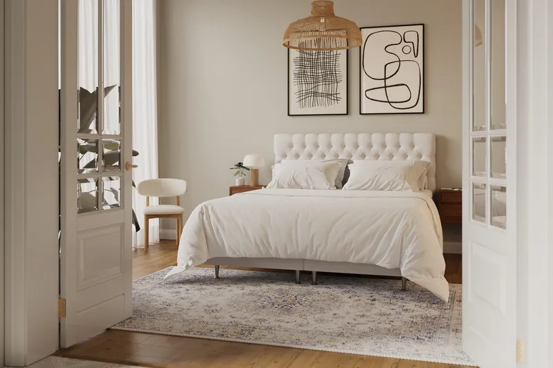 HVILA Lyx Komplett Sängpaket 180x200 cm Kontinentalsäng med knappad sänggavel - Ljusbeige - Products - Möbler - Säng - Kontinentalsäng