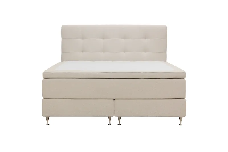 HVILA Premium Komplett Sängpaket 160x200 cm Kontinentalsäng med Sänggavel, Ljusbeige Bouclé