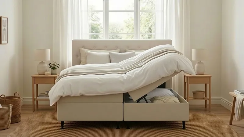 HVILA Plus Komplett Sängpaket med Förvaring 160x200 cm - Ljusbeige - Products - Möbler - Säng - Komplett sängpaket